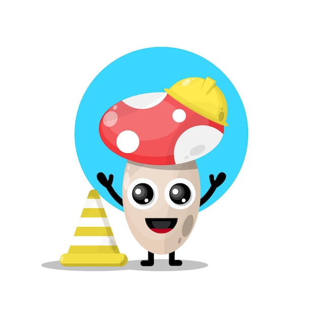 Mushroom construction worker cute character mascot