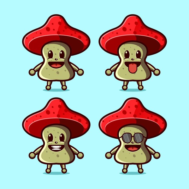 Vector mushroom cute mascot character logo design