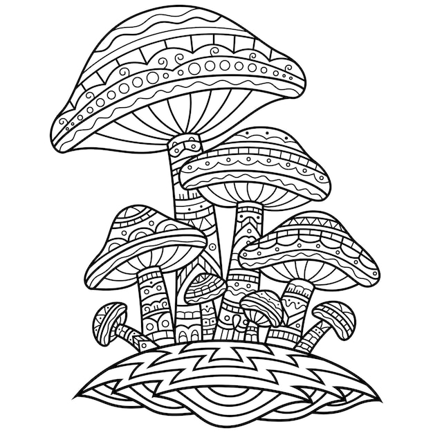 Scarabocchi di funghi per libro da colorare