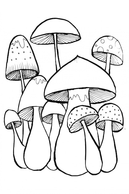 Mushroom doodles for coloring book. 