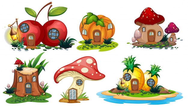 Vector mushroom and fruit houses