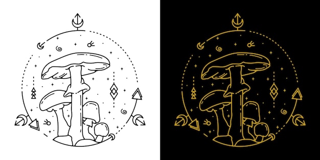 Вектор Татуировка с геометрическим рисунком в виде гриба - монолинии