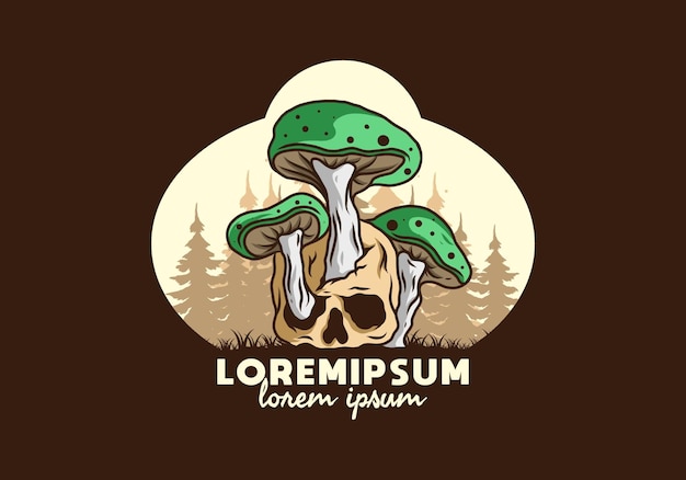 Mushroom growing on human skull illustration