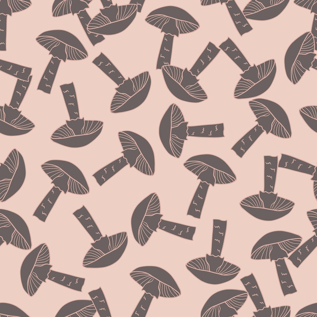 Vector mushroom hand drawn seamless pattern.