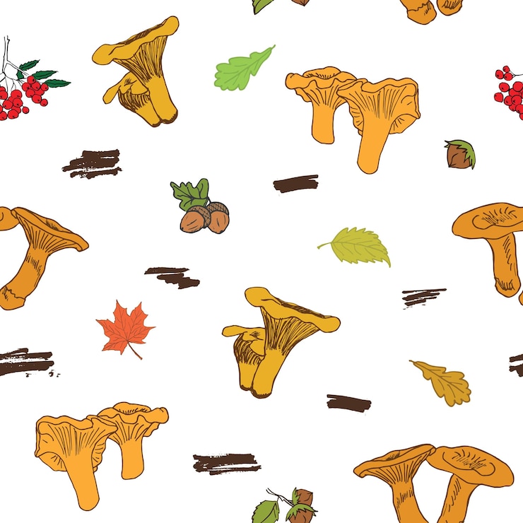 Vector mushroom hand drawn sketch seamless pattern vector illustration