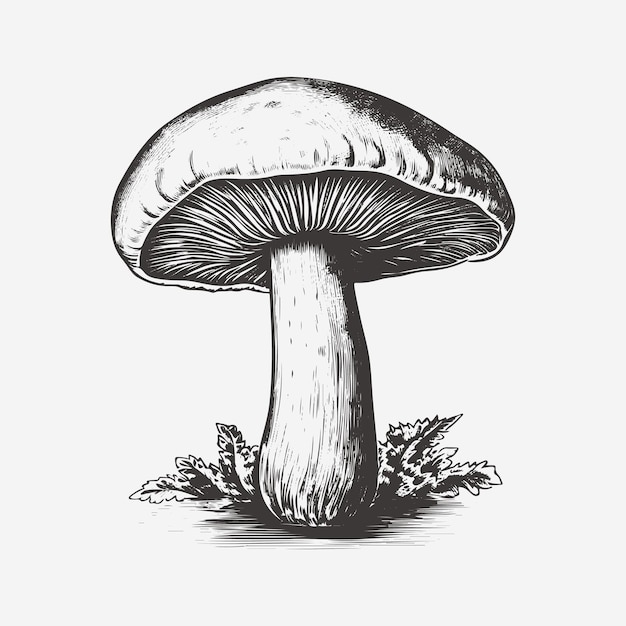 Mushroom hand drawn vector illustration engraved vintage style hand drawn isolated on white backgrou