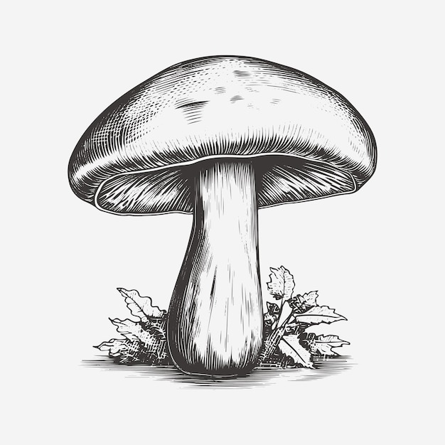 Mushroom hand drawn vector illustration engraved vintage style hand drawn isolated on white