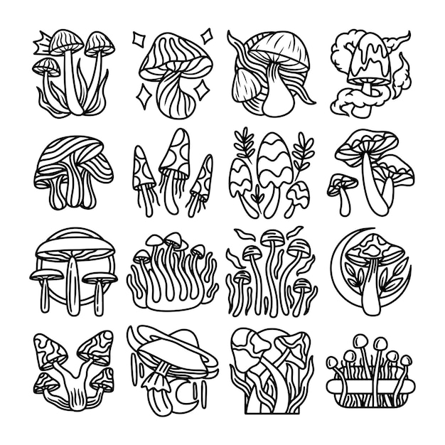 Vector mushroom hand drawn vector set