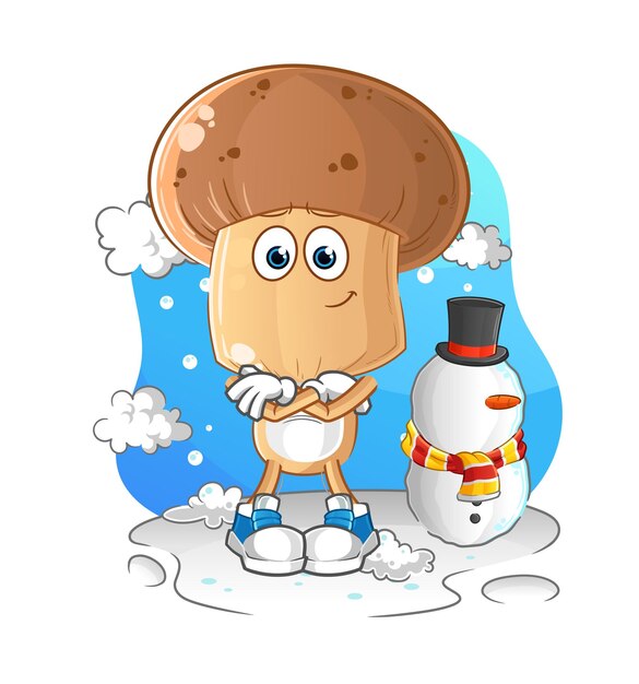 Mushroom head cartoon in cold winter character cartoon vector