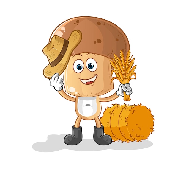 Vector mushroom head cartoon farmer mascot. cartoon vector