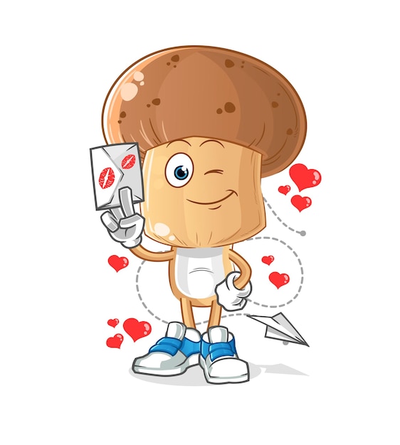 Mushroom head cartoon hold love letter illustration character vector