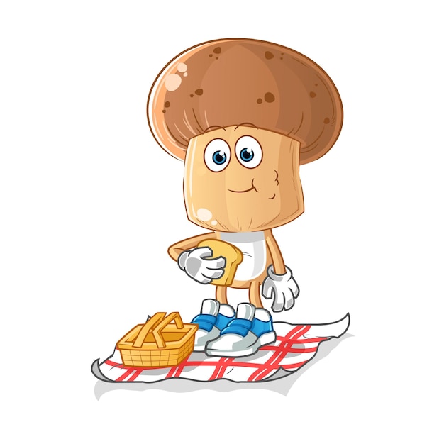 Mushroom head cartoon on a picnic cartoon mascot vector