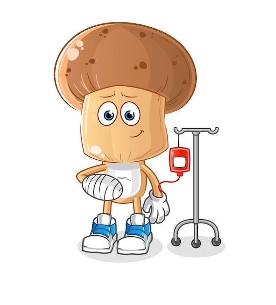 Mushroom head cartoon sick in IV illustration character vector