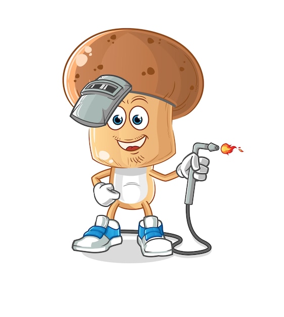 Mushroom head cartoon welder mascot cartoon vector