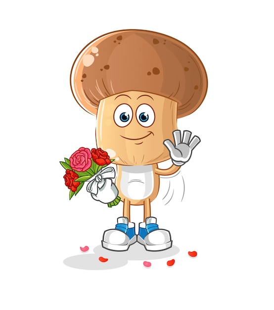 Mushroom head cartoon with bouquet mascot cartoon vector