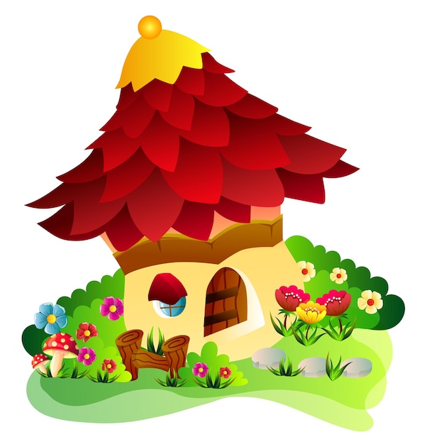 Vector mushroom house cartoon game props