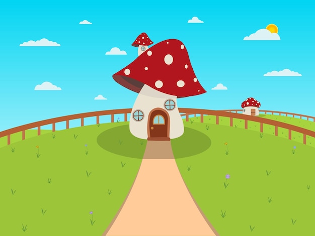 Mushroom House in nature vector illustrator