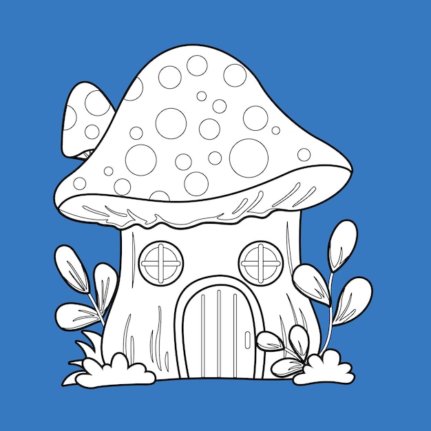 Mushroom house vector digital stamp clipart