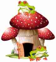 Vector mushroom house with frogs