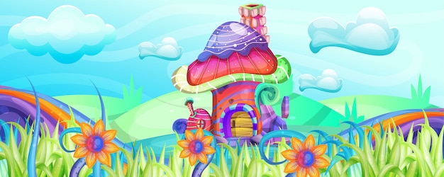  Mushroom houses in the garden illustration 