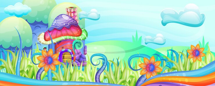 Vector  mushroom houses in the garden illustration