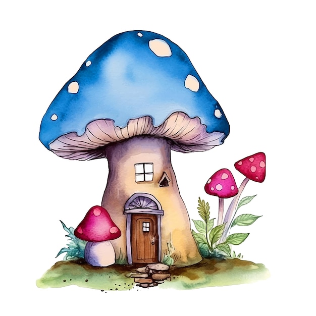 Mushroom huis aquarel verf ilustratie