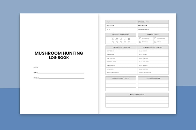 Vector mushroom hunting log book kdp interior