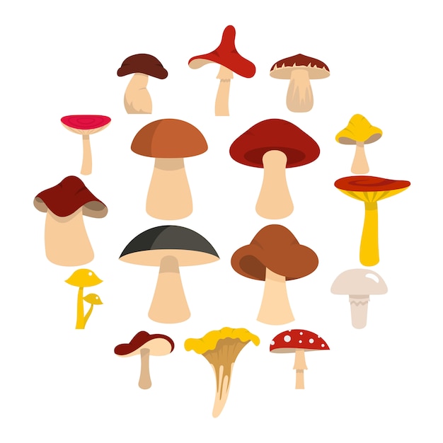 Mushroom icons set in flat style