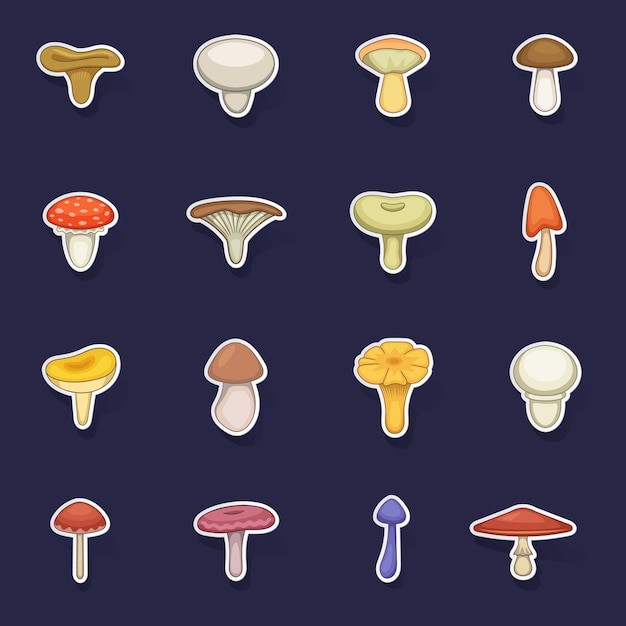 Mushroom icons set vector sticker