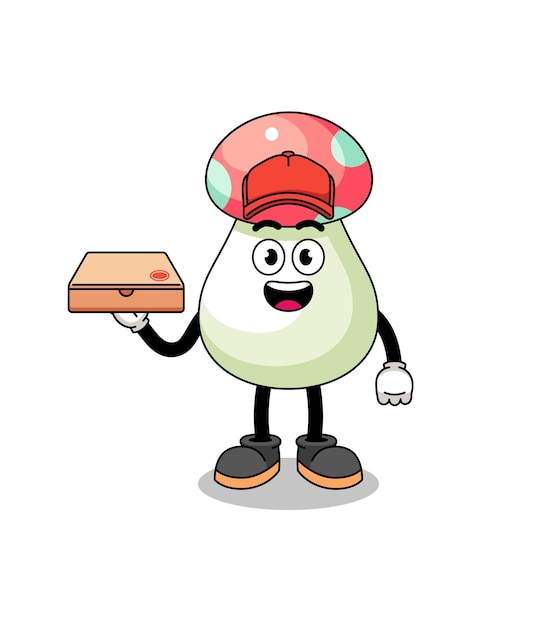 Mushroom illustration as a pizza deliveryman