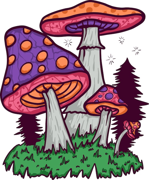 Mushroom illustration forest vcetor