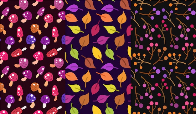 Mushroom, leaves, berry autumn pattern