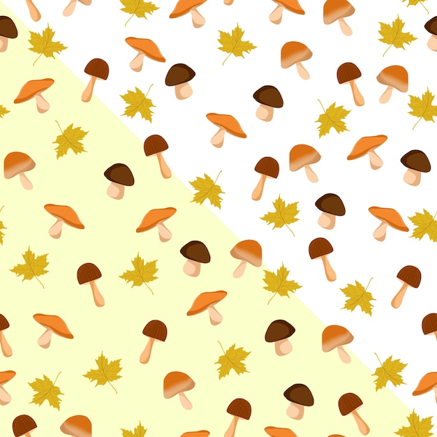 Mushroom and Leaves Seamless Pattern 