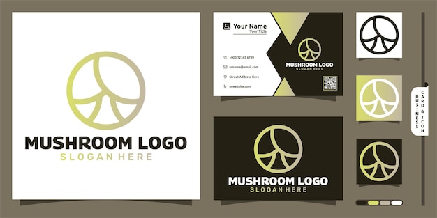 Vector mushroom lineart logo modern concept and business card design