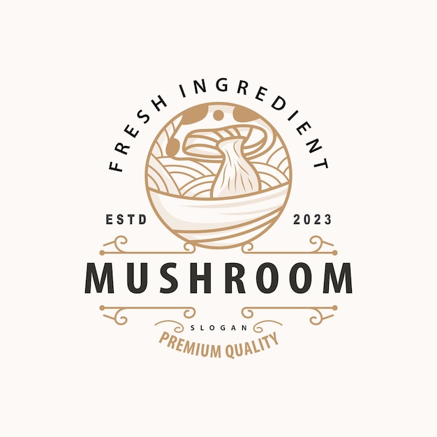 Mushroom logo simple minimalist retro plant silhouette plantation design business brand