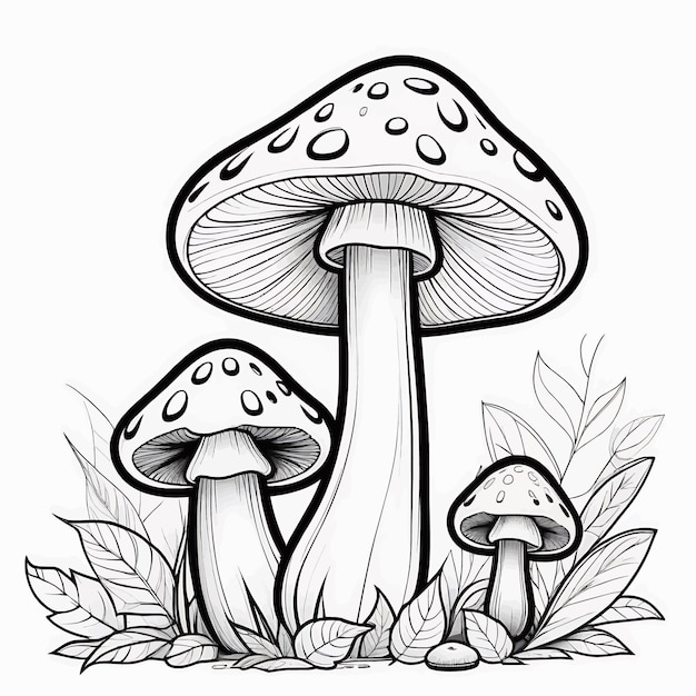 Mushroom outline coloring page illustration for children and adult