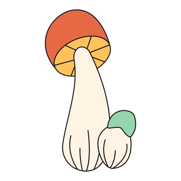 Mushroom Outline style 70s Trending vector