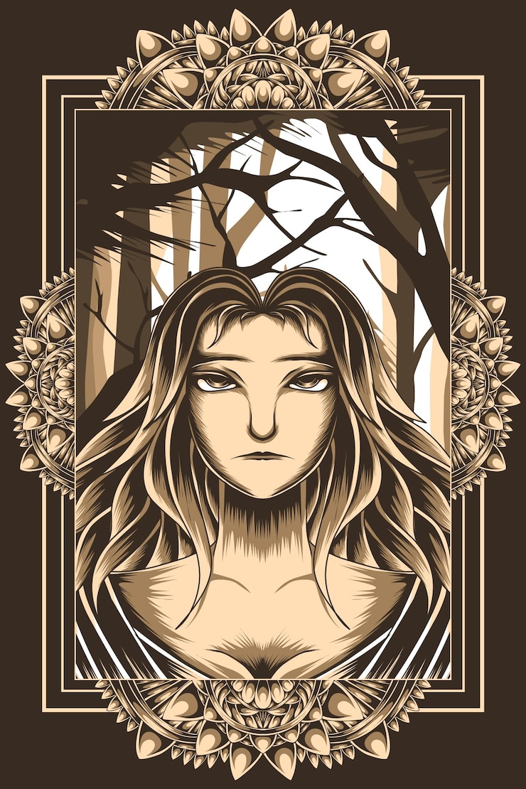 Vector mushroom princess with amazing golden ornament frame