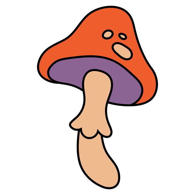 Mushroom in retro style Cartoon style White background isolate Vector illustration