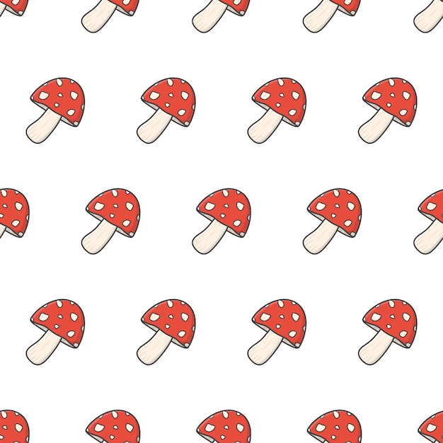 Mushroom seamless pattern on a white background. amanita mushroom theme vector illustration