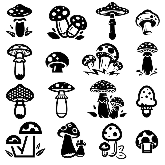 Vector mushroom set collection icon mushrooms vector