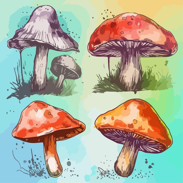 Mushroom set mushroom watercolor painting package