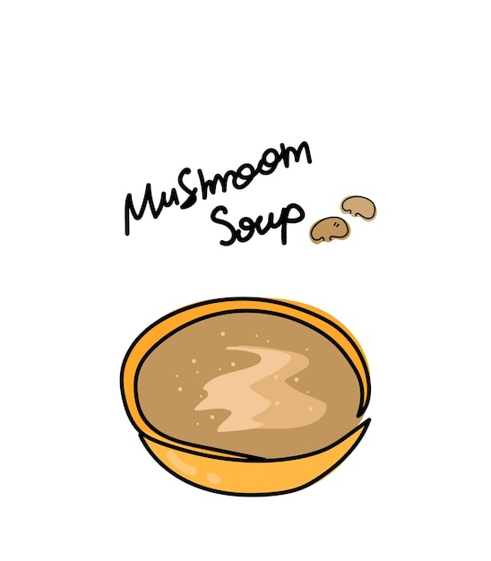 Mushroom soup illustration Mushroom soup puree linear food illustration for menu advertising magazine cookbooks