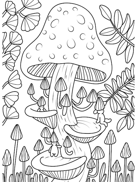 Mushroom Tree Coloring Page For Adults