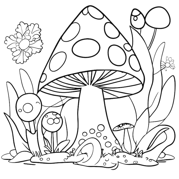 Illustrazione vettoriale di funghi line art