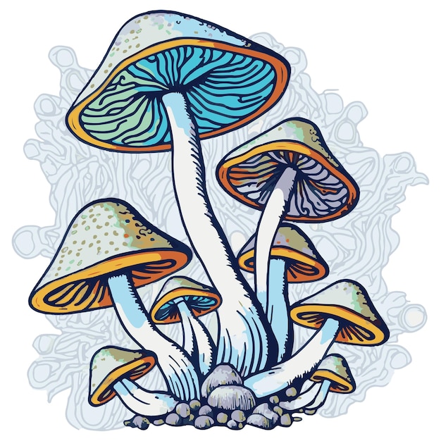 Грибная векторная иллюстрация Психоделический триповый гриб Органический волшебный рисунок хиппи