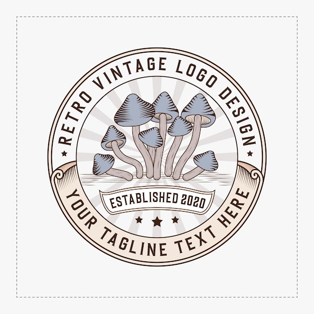 Vector mushroom vintage logo business logo template with a vintage badge