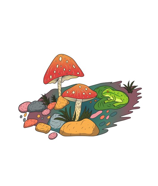 Vector mushroom with grass vector illustration