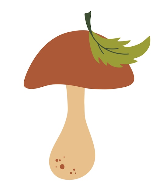 Mushroom with a leaf. Autumn mood. Forest mushroom. F