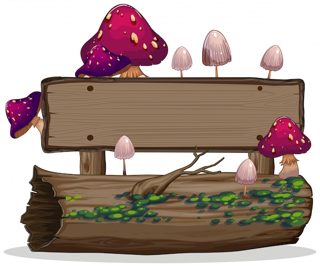Mushroom on wooden banner